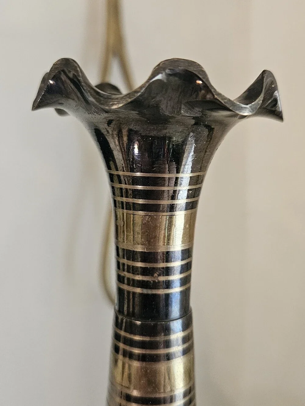 Vintage Brass Floral Etched Vase